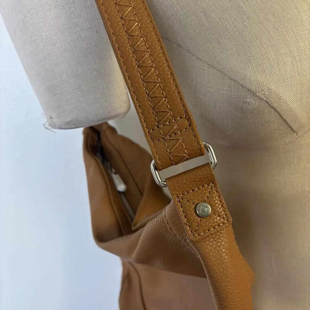 Jewell by Thirty-One Handbag Womens Tan Hobo Shoulder Bag Faux Leather Pebbled